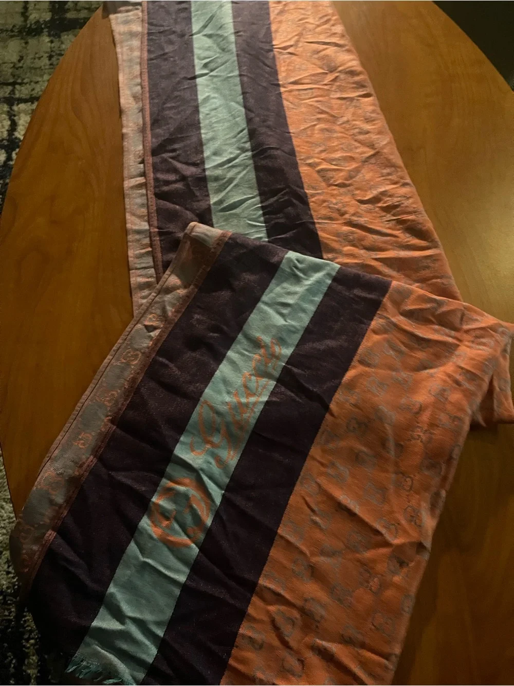 Gucci Orange Coverlet with Purple and Cream Stripe